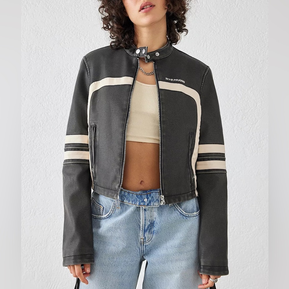 Urban Outfitters iets frans Jessy Faux Leather Cropped Motocross Jacket